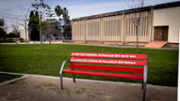 Un banc vermell contra la violncia de gnere  davant l'edifici Ramon Llull del campus - Foto: A.COSTA/UIB
